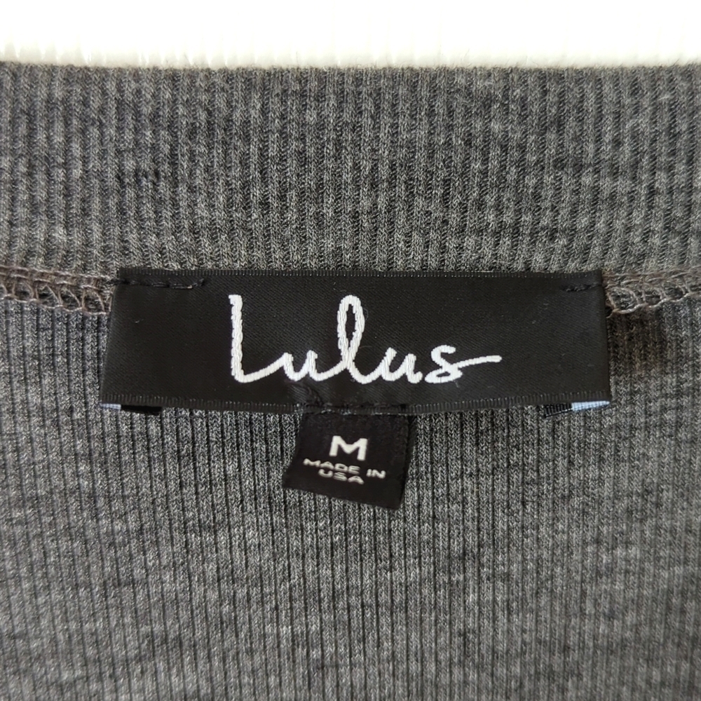 Lulus Live In Love Ribbed Knit V-neck Tie Knot Front Mini T-shirt Dress Gray M - Picture 5 of 13